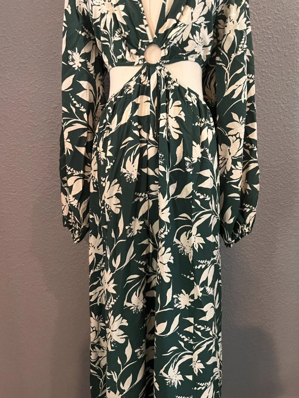 Abercrombie & Fitch Green Floral Plunge Cutout Ring Maxi Dress New with Tags - M